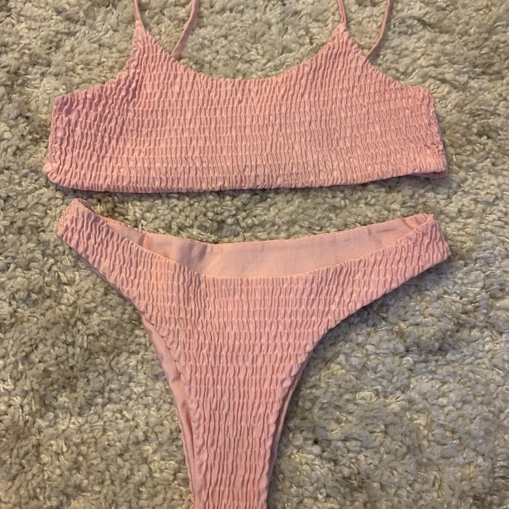 pink ribbed shein bikini set